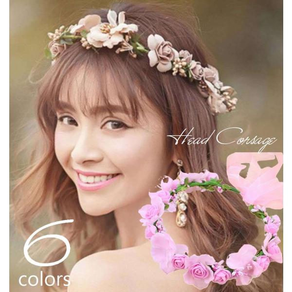 ヘッドコサージュ ヘッドドレス ブライダル 花冠 フラワーティアラ ウエディング コスプレ 髪飾り ヘアアクセサリー ヘアアレンジ レディース 花飾り