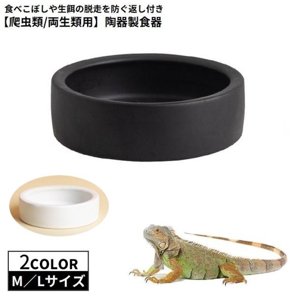 食べこぼしや生餌の脱走を防ぐカエシ付き♪爬虫類／両生類用のセラミック製食器M／Lサイズです。陶器製でいつでも清潔！ひっくり返しにくい形状☆カメ・トカゲ・ヤモリ・カメレオン・その他小動物にも◎※Sサイズも販売中です。【pet-40713】で検...