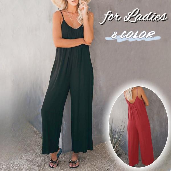 シンプルで大人っぽいデザインのレディースオールインワンです。これ一枚でも十分カッコイイですしインナーにタンクトップやハーフトップTシャツなど組み合わせても◎ゆとりのあるデザインで気になるお腹周りもさりげなくカバー♪【サイズについて】画像をご...