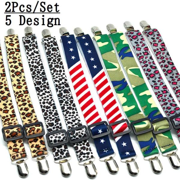 2点留めのベッドシーツクリップ。星条旗やカモフラージュなど、面白いデザインが揃ってます♪【サイズについて】長さ：約60cm（調節可能）※最短28cm幅：約2.5cm【素材について】ポリエステル