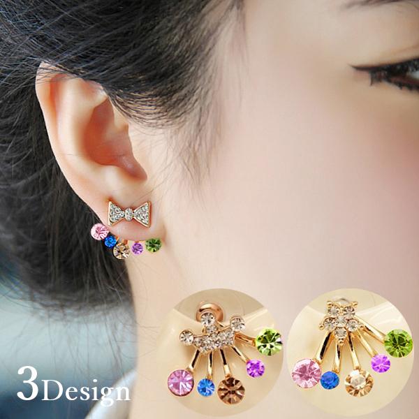 ピアス アクセサリー レディース スタッドピアス カラフル 星 王冠 リボン ラインストーン かわいい ギフト プレゼント Zak Kawaemon 通販 Yahoo ショッピング