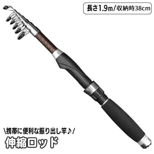 釣り竿 振り出しロッド 投げ竿 伸縮式 ミニ コンパクト 携帯 38cm 1.9m