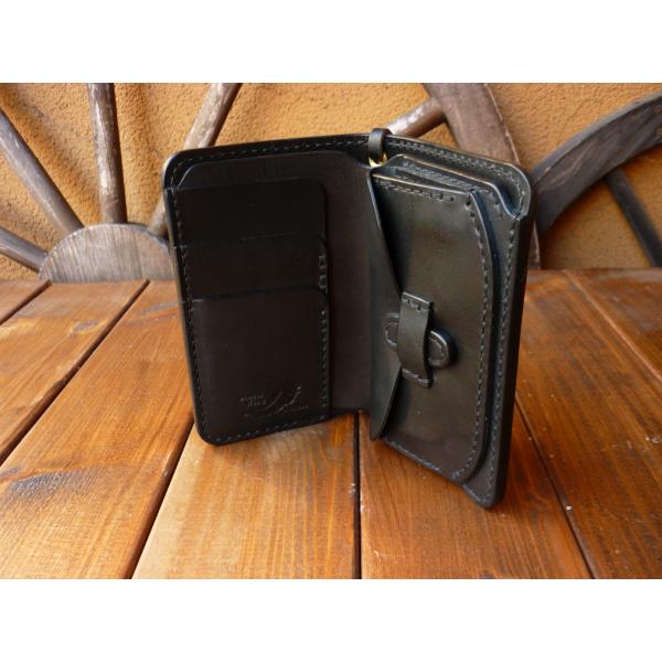 sa.395　二つ折りミドルウォレット 糸ブラック 楽天市場】コードバンミドルウォレット パンチング ダブルカット