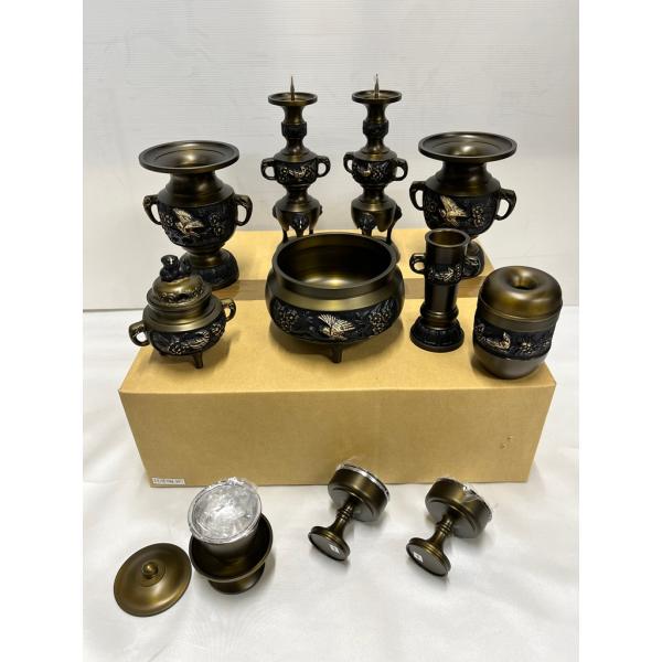 サンメニー（SUNMANY） 川本仏壇店「花鳥彫 11具足 4.5寸 真鍮製 ZB色