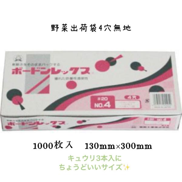 【1000枚】ボードンレックス　＃20　４号　0.02　130ｍｍ×300ｍｍ　福助工業　防曇袋　野菜袋　出荷袋 きゅうり入れ