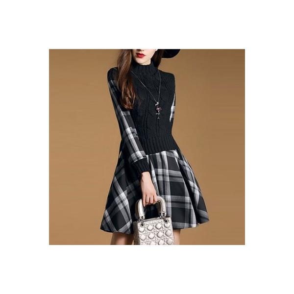 ワンピース レディース 長袖 チェック フレアワンピース ニットベスト 重ね着風 レイヤード ひざ丈 膝丈 ハイネック Op19863 Buyee Buyee Japanese Proxy Service Buy From Japan Bot Online