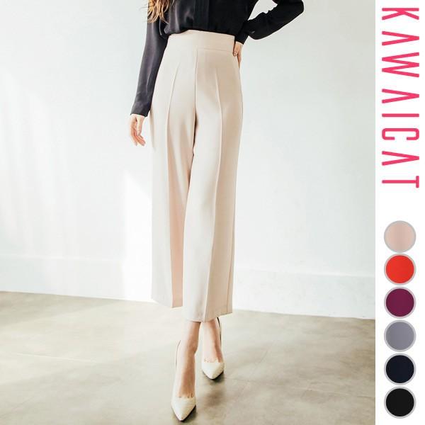 パンツ レディース ボトムス ワイドパンツ スラックス センタープレス ハイウエスト 9分丈 メール便可pt Kawaicat 通販 Yahoo ショッピング