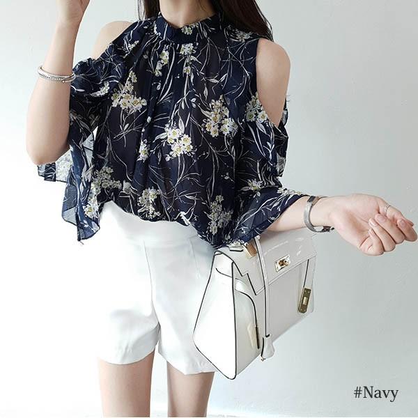 ブラウス レディース トップス 花柄 肩だし ホルターネック ハイネック オープンショルダー 肩空き フリル フレア シフォン エレガント メール便可 Ts281 Buyee Buyee Japanese Proxy Service Buy From Japan Bot Online