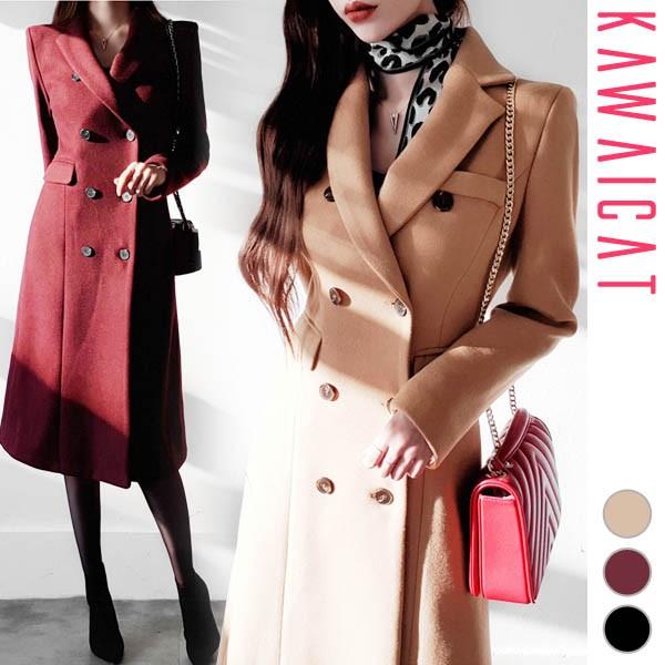 コート レディース ロングコート アウター ダブルボタン ポケット付き シンプル シック モダン フェミニン 秋冬 オリジナル商品 To529 Kawaicat 通販 Yahoo ショッピング