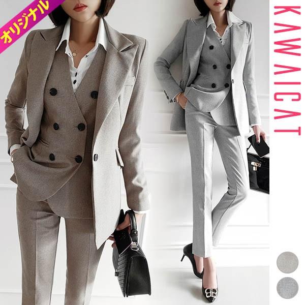 セットアップ レディース 4点セット スーツ ジャケット ベスト スカート ミニ パンツ タイト シック スタイリッシュ 秋 冬 韓国 オリジナル To Kawaicat 通販 Yahoo ショッピング