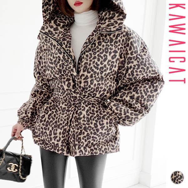 ダウンコート レディース ダウンジャケット アウター ウェルロン レオパード ヒョウ柄 ショート ぺプラム ベルト付き シック 秋 冬 韓国 To Kawaicat 通販 Yahoo ショッピング