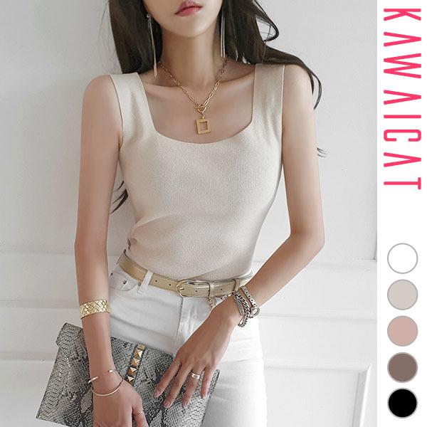 ノースリーブ トップス レディース サマーニット タンクトップ カットソー スクエアネック 胸元 セクシー タイト スリム 春 夏 韓国 メール便可 To Kawaicat 通販 Yahoo ショッピング