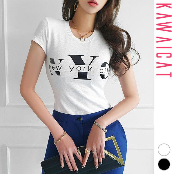 Tシャツ レディース トップス 半袖 ロゴ プリント クルーネック タイト スリム 上品 カジュアル デイリー 春 夏 代 30代 40代 韓国 メール便可 To Kawaicat 通販 Yahoo ショッピング