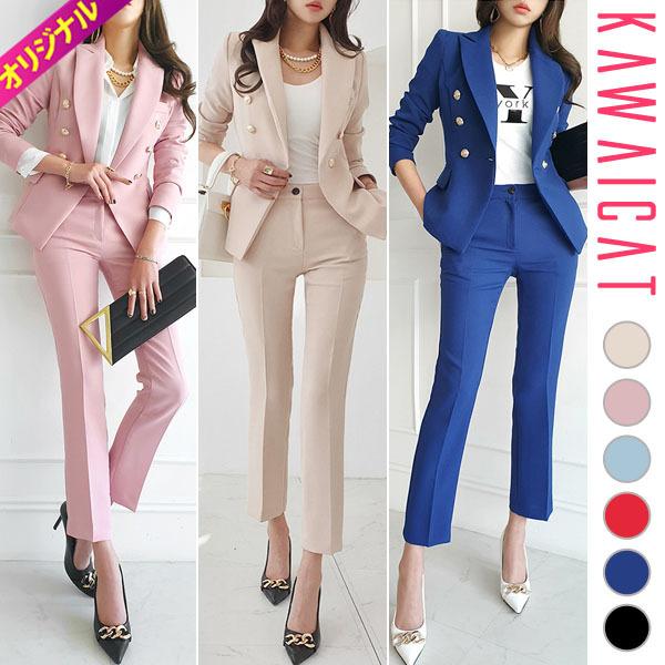 セットアップ レディース 長袖 スーツ ダブルボタン ジャケット