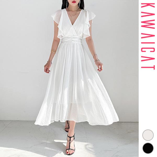 ワンピース レディース ノースリーブ ロング丈 マキシ丈 Aライン V