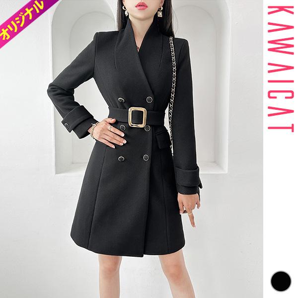 コート レディース アウター 長袖 タイト ジャケット 襟付き ダブル