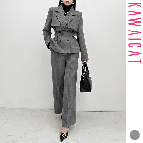 セットアップ レディース ジャケット 長袖 ストライプ スラックス
