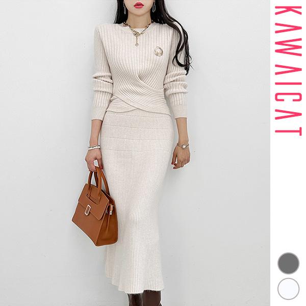 セットアップ レディース ツーピース タイト ニット トップス 長袖