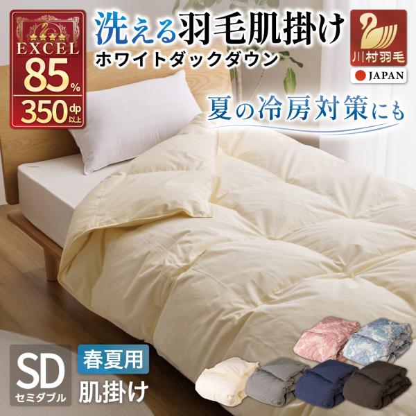 羽毛布団 肌掛け セミダブル 洗える 日本製 春用 夏用 ホワイトダックダウン85% 0.4kg ダウンケット 夏掛け 肌布団 羽毛ふとん エクセルゴールドラベル 川村羽毛