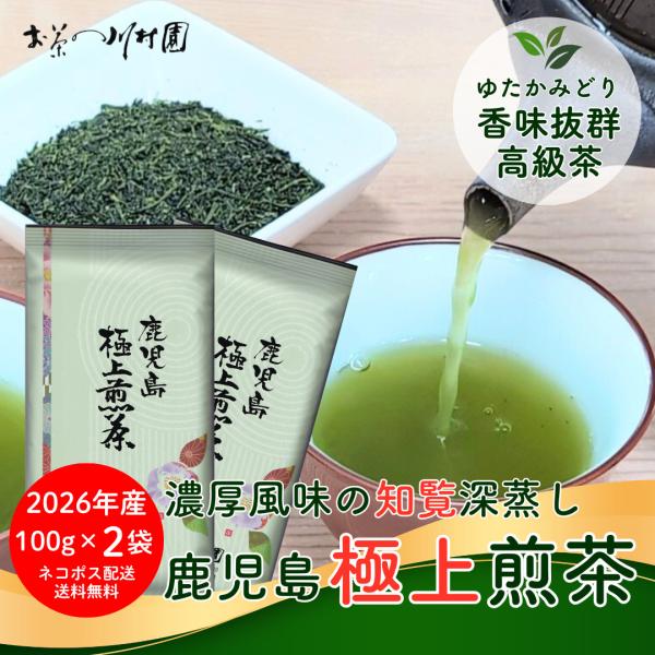 新茶 お茶 知覧茶 鹿児島極上煎茶 100g×2袋 メール便配送セット お茶の葉 深蒸し茶 ゆかたみどり 緑茶 高級茶