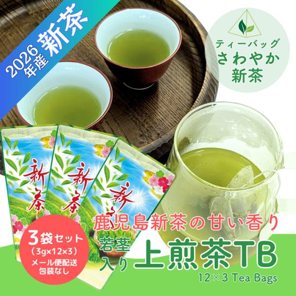 お茶 緑茶 新茶 ティーバッグ 3g×12包×3袋 メール便配送セット 包装不可 知覧茶 日本茶 鹿児島茶 2026年産新茶 一番茶 ティーパック