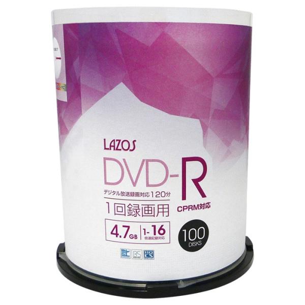 DVD-R ^p rfIp 100g 4.7GB XshP[X CPRMΉ16{ zCgChΉ Lazos L-CP100P/2631SZbg/