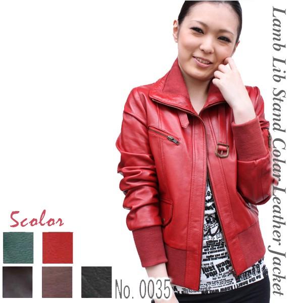 革ジャン レザージャケット スタンドカラー レディース : 本革 レザー