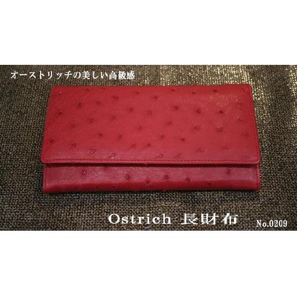 レザーウォレット レディース 長財布 オーストリッチ 革 ファスナー 
