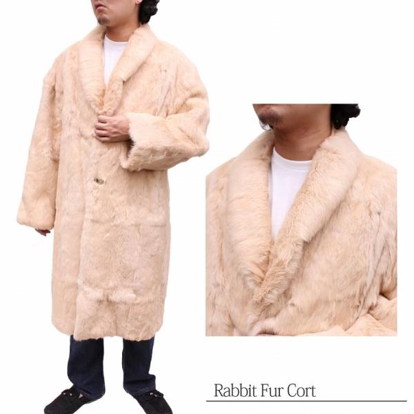 美品✨ レッドラビットファー ハーフコート 本毛皮 ジャケット サイズM メンズ 毛皮コート ラビットファーコート 38100-110 紳士毛皮 本毛皮