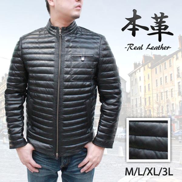 極美品▪️ユニオンジャップ ラム レザー ダウンジャケット ライダース M リブ付 スーパーライトダウンジャケット メンズ 軽量 ダウンジャケット