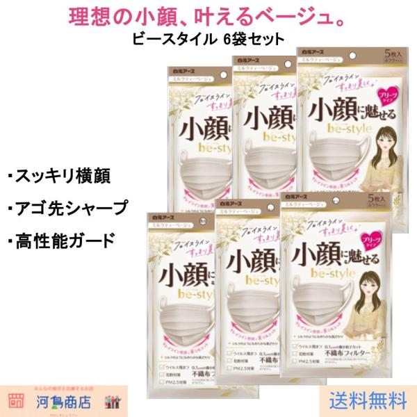 ビースタイル プリーツタイプ ミルクティーベージュ 6袋セット 30枚 ｂｅ−ｓｔｙｌｅ（be-style） 河島商店