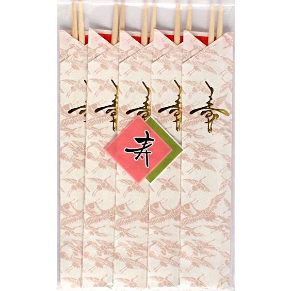 祝箸 三ツ折五膳 千羽鶴 5膳入 (100円ショップ 100円均一 100均一 100均)