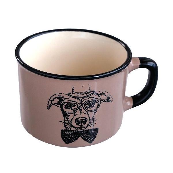 マグカップです。犬のイラストのマグカップです。かわいいカップでゆったりカフェタイムをお楽しみください。【！陶磁器について！】傷、ピンホール(針を刺したような穴)、鉄粉(1mm程の小さな黒い点)、釉薬のムラ等がある場合がございます。(普段ご家...