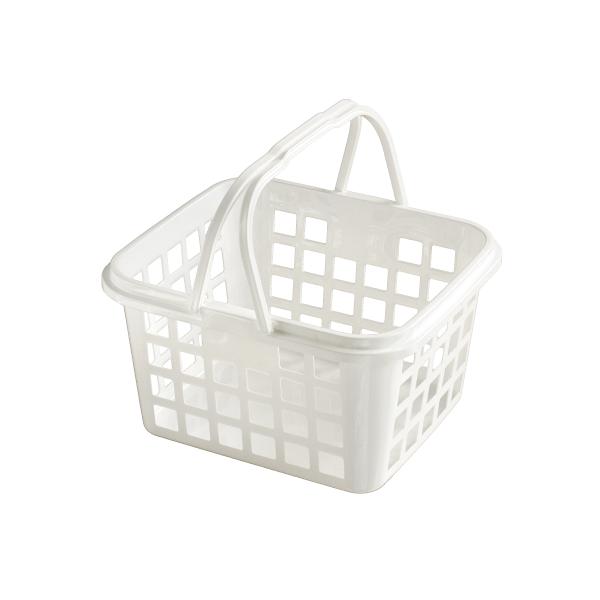 バスケット 持ち手付 直径24×27×高さ15cm モノトーン ホワイト : 100円