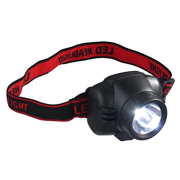 LEDライトです。ゴムベルトで簡単に装着できます。最大約180度可動で照射角度の調節が可能です。別売りの単4乾電池3本が必要です。連続点灯時間は約9時間です。キャンプ・登山などのアウトドアシーンや、暗い場所での作業に活躍します。※電池は付属...