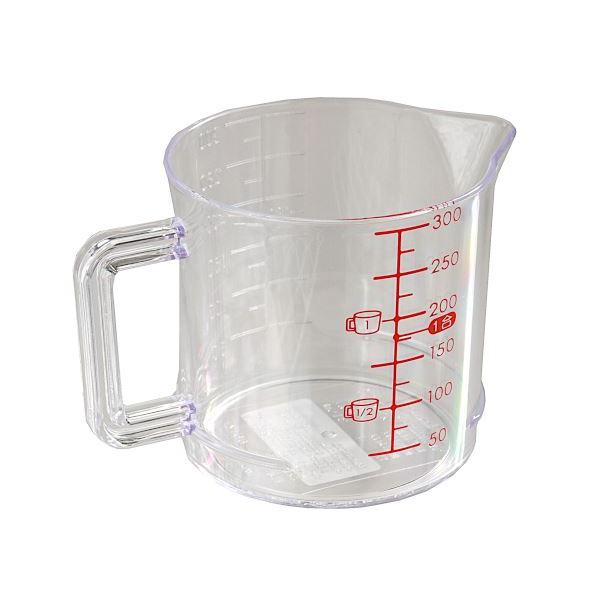 計量カップです。中身によって見やすい2種の目盛り付きです。液体や粉類、お米等の計量もできます。●サイズ(約)・116×80×高さ79mm●容量(約)・315ml●耐熱80度/耐冷-30度●原料樹脂・ポリスチレン●用途・計量カップ メジャーカ...