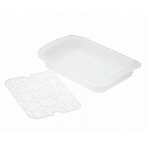 コップトレイです。洗ったコップをサッと水切りできます。水切り板は取り外しでき隅々まで洗えて衛生的です。●外寸（約）・２７０×１８２×高さ５３ｍｍ●色・パールホワイト●耐熱１２０度／耐冷−２０度●原料樹脂・ポリプロピレン●用途・コップ置き　ト...