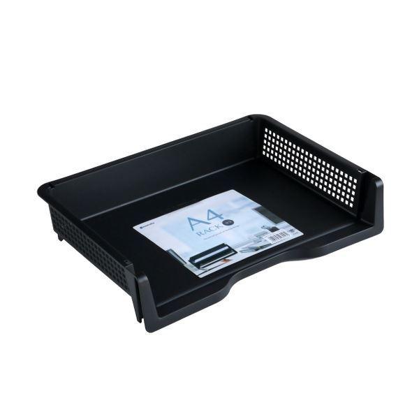 ラックです。A4サイズの書類やファイルを収納できます。デスク上の書類や小物をスッキリ整理できます。同じラックを積み重ねることができます。●サイズ(約)・241×339×高さ70mm●色・ブラック●耐熱温度・120度●原料樹脂・ポリプロピレン...