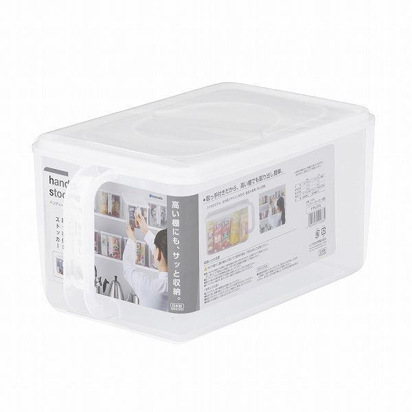 ハンディストッカーです。ハンドル付きで高い棚にも収納でき、サッと引き出して取り出せます。フタ付きで虫の侵入やほこりを防ぎ、食品も清潔・安心に収納できます。消耗品や食品のストック等に便利です。●外寸(約)・187×320×高さ154mm(フタ...