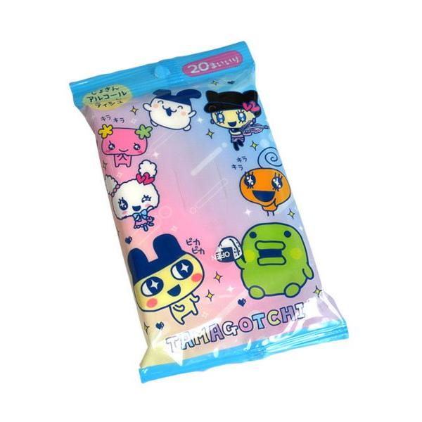 除菌アルコールウェットティシュ、20枚入りです。たまごっちのパッケージの除菌シートです。手指の汚れを落としたり、まわりのものの拭き取り掃除にお使いください。※水洗トイレには流さないでください●1枚のサイズ(約)・150×200mm●材質・レ...