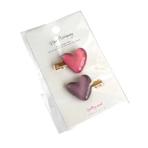 ヘアクリップ ぷっくりハート 2個入 ［色指定不可］ (100円ショップ