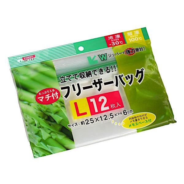 マチ付きフリーザーバッグ Lサイズ(25×12.5×マチ6cm) 12枚入 : 100円