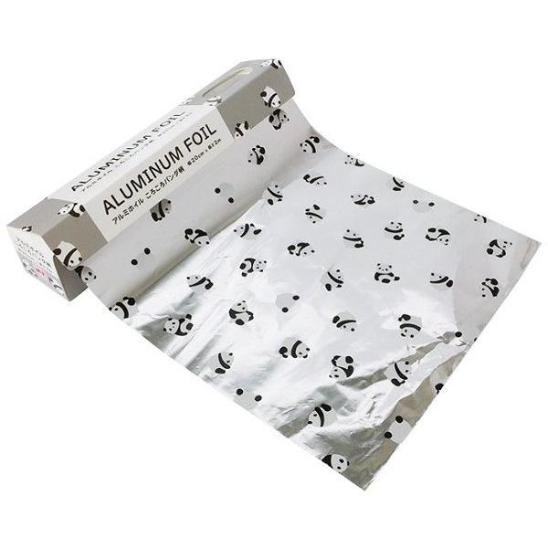 アルミホイルです。パンダがプリントされたアルミホイルです。とび出し防止ストッパー付きです。お弁当・サンドイッチ・お菓子のラッピングなどにお使いください。※電子レンジ・オーブン・オーブントースター 非対応※印刷面で包まないでください●サイズ(...