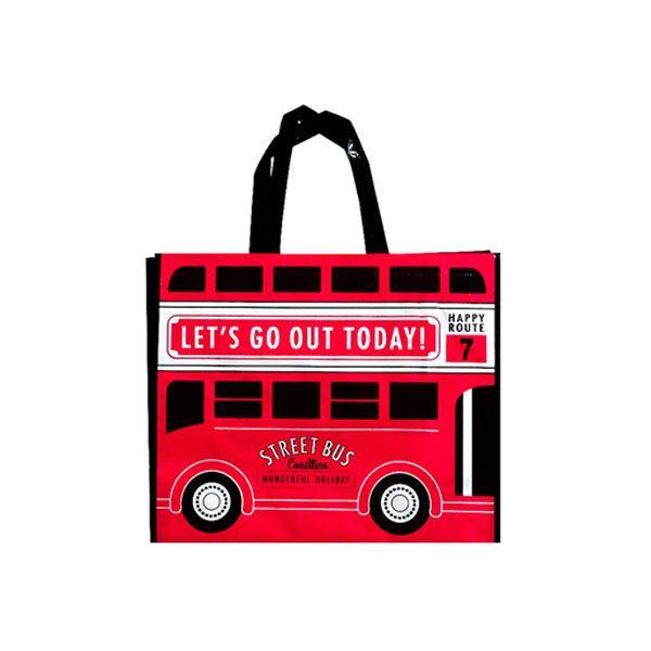 トートバッグ バス柄40×48×マチ20cm ［色指定不可］ : 100円雑貨