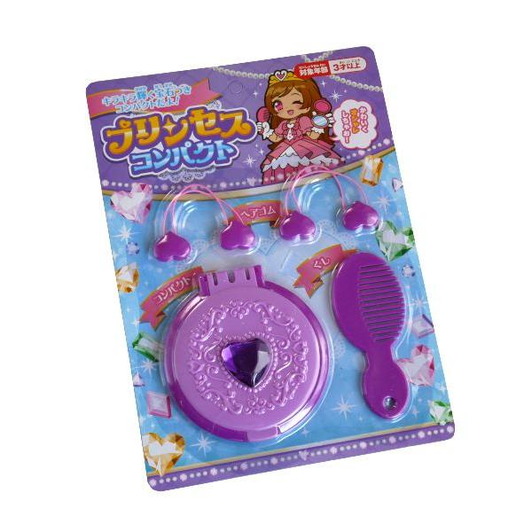 プリンセスコンパクトです。コンパクトとクシとヘアゴムのセットです。キラキラ輝く宝石付きでかわいくオシャレできます。※色の指定はできません●当店計測サイズ(約)・コンパクト:85×90mm●対象年齢・3歳以上●材質・コンパクト:PS、アクリル...