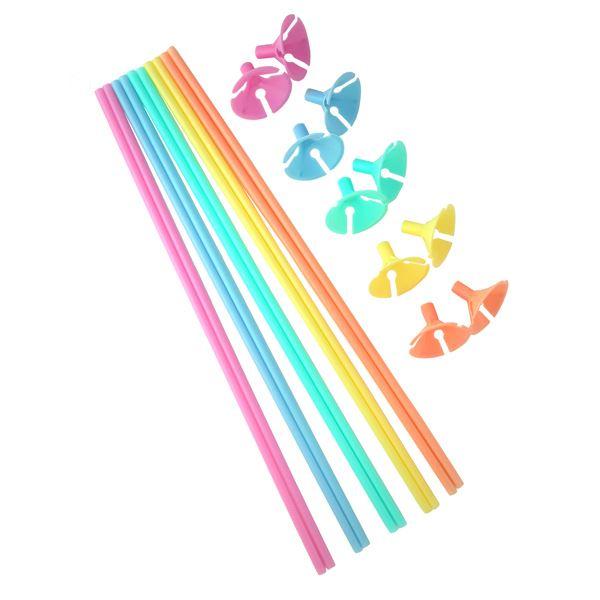 バルーンスティック、10本入りです。別売りの風船に取り付ければ、スティック付きの風船が作れます。パーティーやイベントの飾りつけをポップで華やかにします。※風船は付属しておりません●1本のサイズ(約)・スティックを差し込んだ状態:332×38...