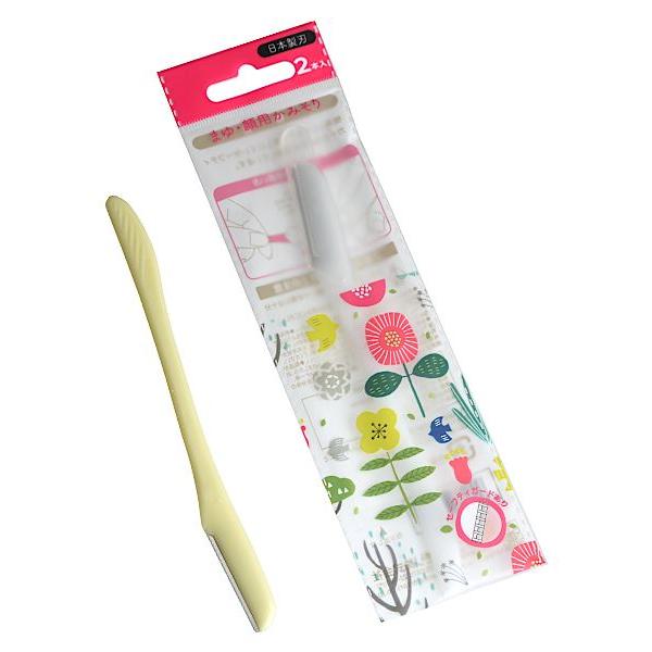 まゆ、顔用のかみそり、2本入りです。セーフティガード付きではじめての方でも安心して剃れます。 取り外しやすいツマミ付きキャップを採用しております。●サイズ(約) ・幅15×長さ160×厚み8mm (板厚0.15mm)●硬度・HV650±30...