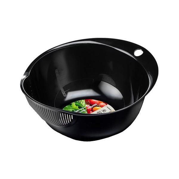 米研ぎボウルです。お米が見やすい黒い米研ぎボウルです。ざる部分で簡単に水切りができます。野菜の水洗い・水切りもこれひとつでOKです。※電子レンジ・食器洗浄機・乾燥機 非対応●サイズ(約)・248×208×高さ115mm●容量(約)・950m...