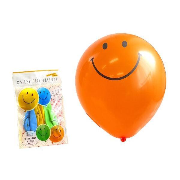 風船、4個入りです。スマイルがプリントされたカラフルな風船です。黄・水色・黄緑・橙の4色セットです。膨らませて遊んだり、誕生会やパーティー等の飾り付けにもオススメです。●1個のサイズ(約)・9インチ(22cm)●色・黄 水色 黄緑 橙●対象...