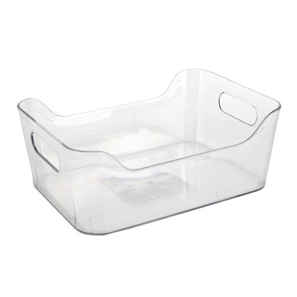 収納ボックスです。クリアタイプで中身がよく見えます。持ち手穴が開いており、引き出しやすく移動もしやすいです。冷蔵庫内の食品の整理に便利です。※冷凍庫・電子レンジ・食器洗浄機・乾燥機 非対応●外寸(約)・142×198×高さ77mm●内寸(約...